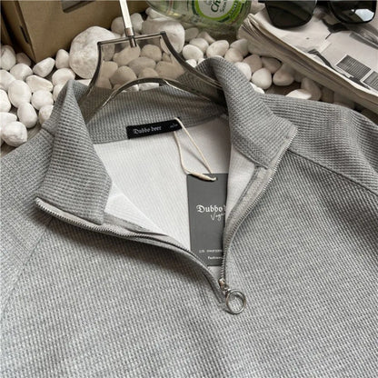 Men Plain Hoodieless Sweatshirt | Men Half Zip Pullover
