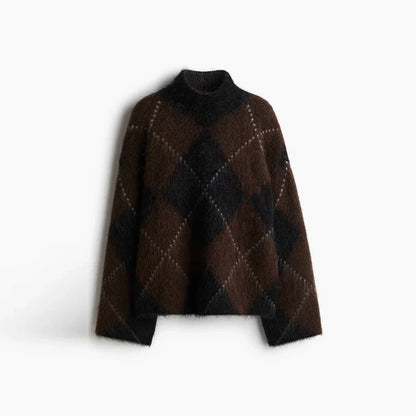 Women Printed Turtleneck Sweater | Set | Long Sleeve | Loose | Thick Knit Pullover | Mini Skirt | Fluffy