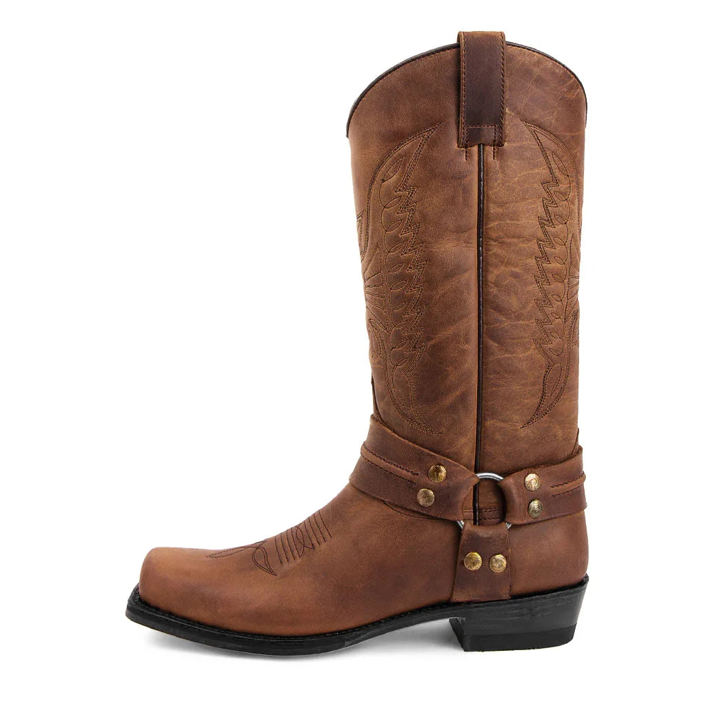 Men Western Cowboy Boots | Leather Embroidered Boots | Winter Shoes | Retro Men Boots | Mid-Calf Boots brown