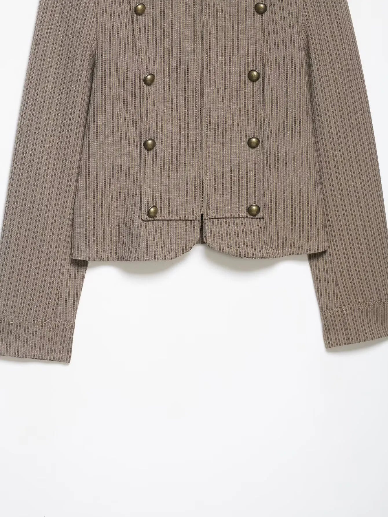 Women Short Coat | Spring | Striped Short Blazer | Long Sleeves | Napoleon Jacket