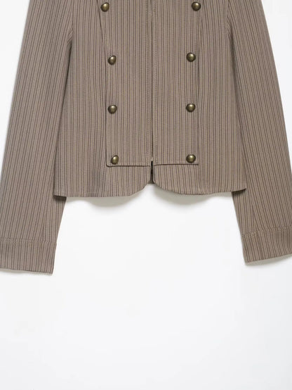 Women Short Coat | Spring | Striped Short Blazer | Long Sleeves | Napoleon Jacket