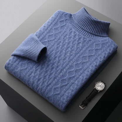 Men Merino Wool High-Necked Pullover | Warm Turtleneck Sweater