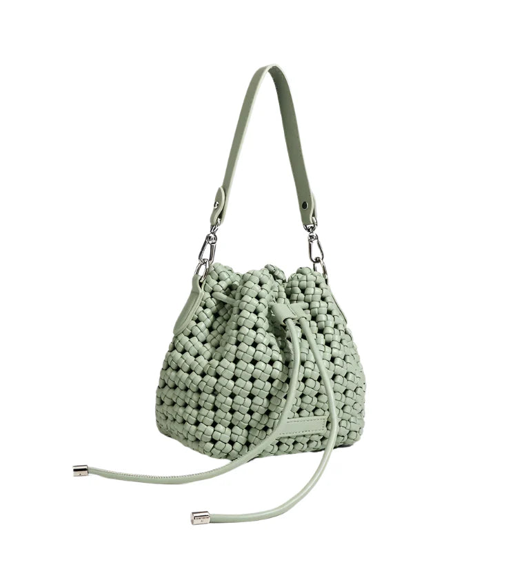 Women Leather Hollow Cut Woven Crossbody Bag Avocado green