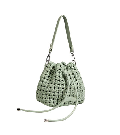 Women Leather Hollow Cut Woven Crossbody Bag Avocado green