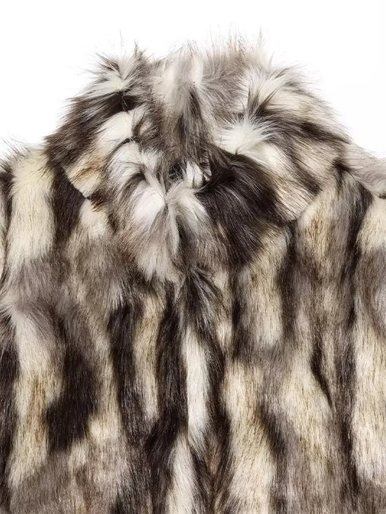 Women Vintage Loose Fur Coat | Stand Collar | Long Sleeve | Winter Furry Warm Coat