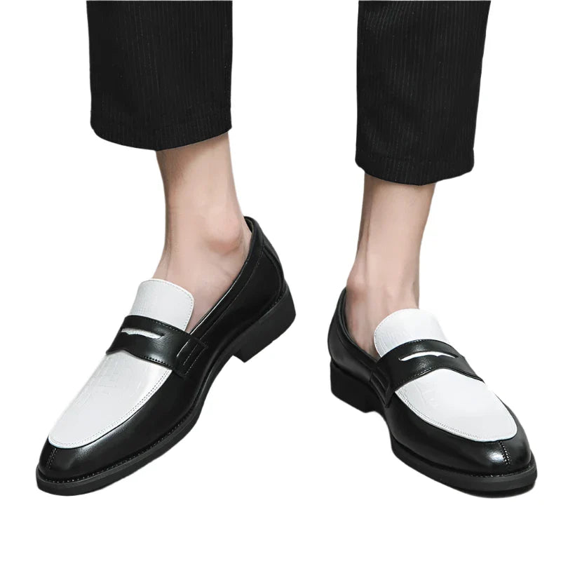 Men Black and White Loafers | British Style | Leather Shoes White and Black