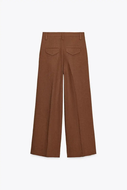 Women Brown Casual Pleated Pants | V Neck Vest Top | Set