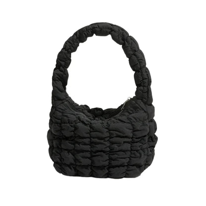 Women Small Puffer Bag | Fluffy Quilted Padding Handbag Black 1