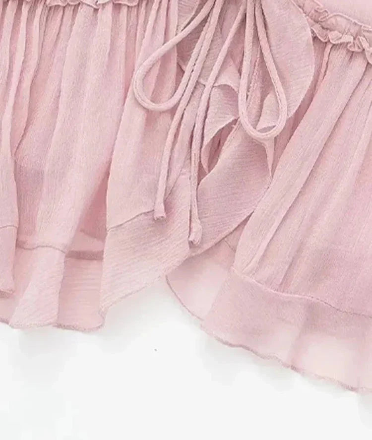 Women Ruffled Front Tank Top | Semi-Sheer Backless Thin Straps Camisole Top