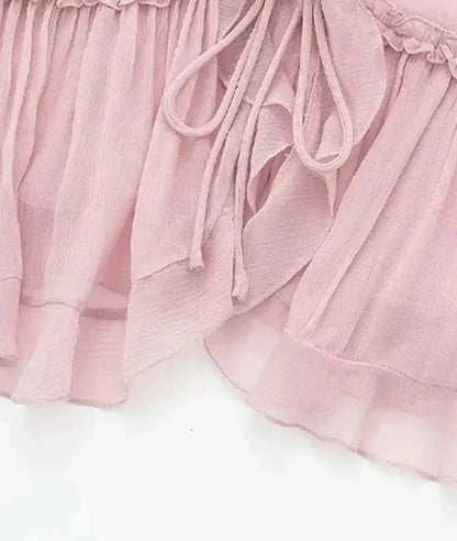 Women Ruffled Front Tank Top | Semi-Sheer Backless Thin Straps Camisole Top