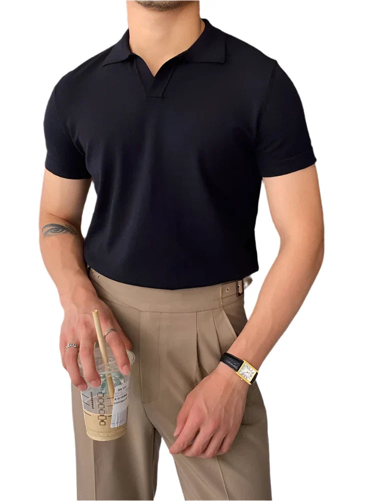 Men’s Casual Plain Short Sleeves Polo Shirts | Turn-down Collar Summer Pullover Black