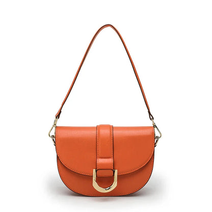Women Small Shoulder Handbag | Leather Saddle Crossbody Bag Orange