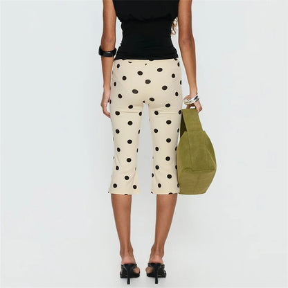 Women Vintage Polka Dot Capri Pants | High Waist | Slim Fit | Cropped Pants | Trousers | Y2K