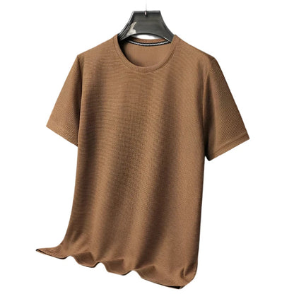 Men Waffle Round Neck Short Sleeve T-shirt | Summer Top Brown