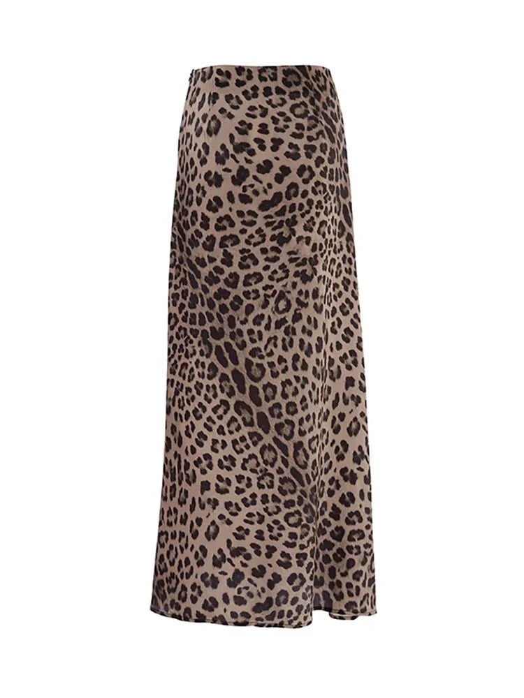 Women Leopard Print Trumpet Long Skirt | High Waisted Office Slim Zipper Skirt leopard print