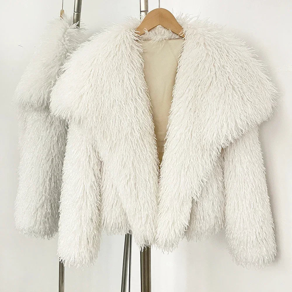 Short Mongolian Fur Coat | Women Luxury Cropped Fur Coat | Warm | Winter White