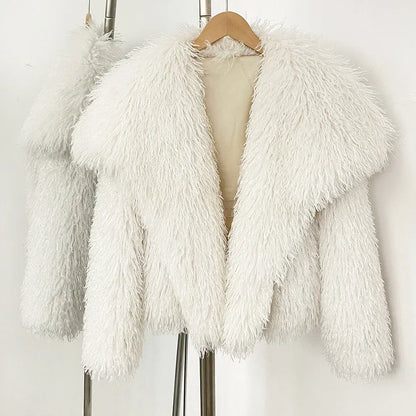 Short Mongolian Fur Coat | Women Luxury Cropped Fur Coat | Warm | Winter White