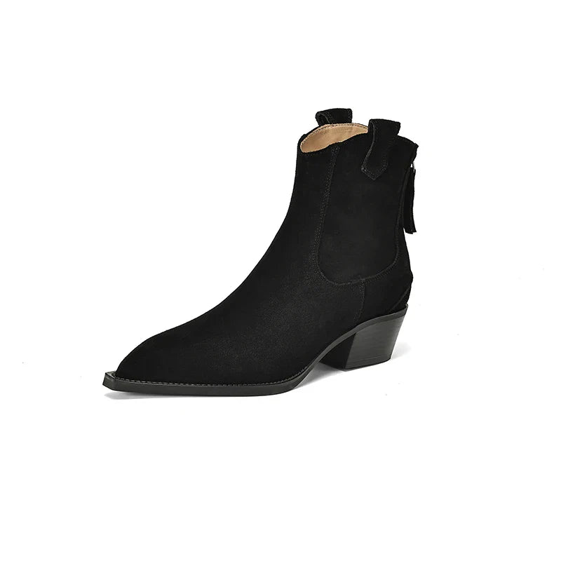 Women Suede Chelsea Boots | Pointed Toe Ankle Boots | Cowgirl Boots | Pointy Toe Wedge Heel black-winter