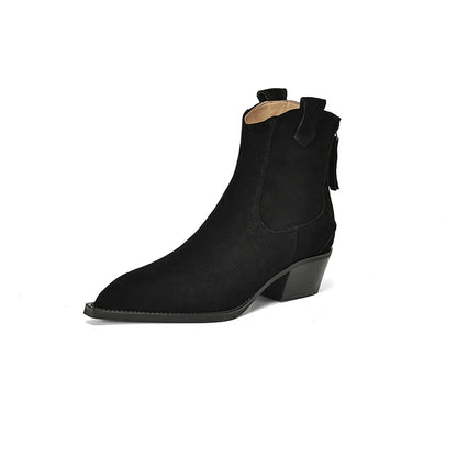 Women Suede Chelsea Boots | Pointed Toe Ankle Boots | Cowgirl Boots | Pointy Toe Wedge Heel black-winter