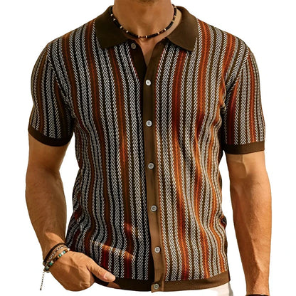 Men Knitted Printed Shirt | Short Sleeve Button Down