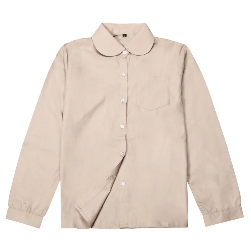 Women Long Sleeve Blouse Shirt | Formal Turn-down Collar Minimalist Top Beige