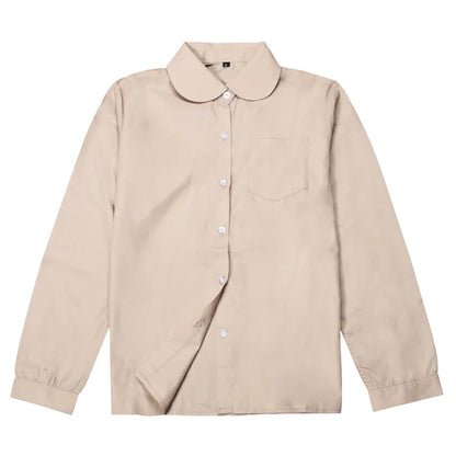 Women Long Sleeve Blouse Shirt | Formal Turn-down Collar Minimalist Top Beige
