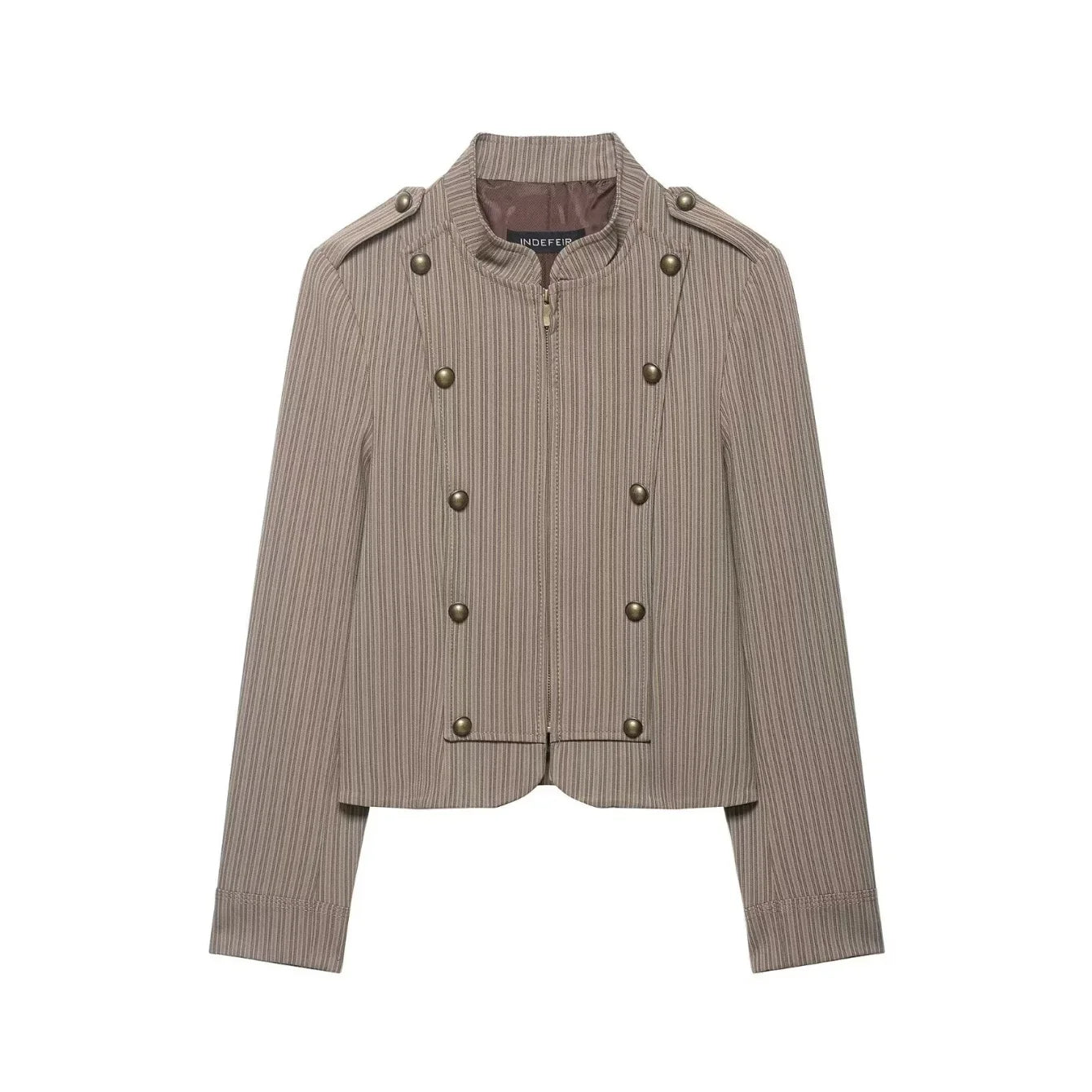 Women Short Coat | Spring | Striped Short Blazer | Long Sleeves | Napoleon Jacket