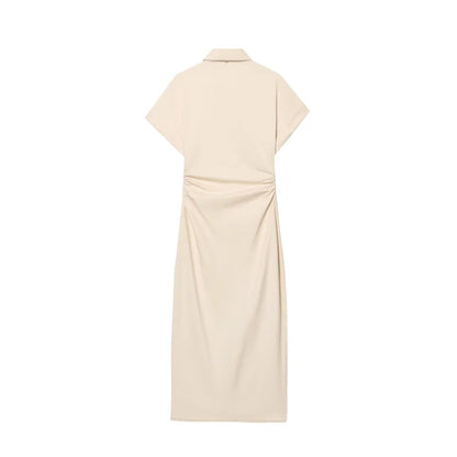 Women Denim Midi Dress | Ruched Waist | Fitted Dress
