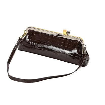 Women Leather Kiss Lock Bag | Long Clutch Bag | Luxury Shoulder Bag | Elegant Party Purse | Underarm Bag
