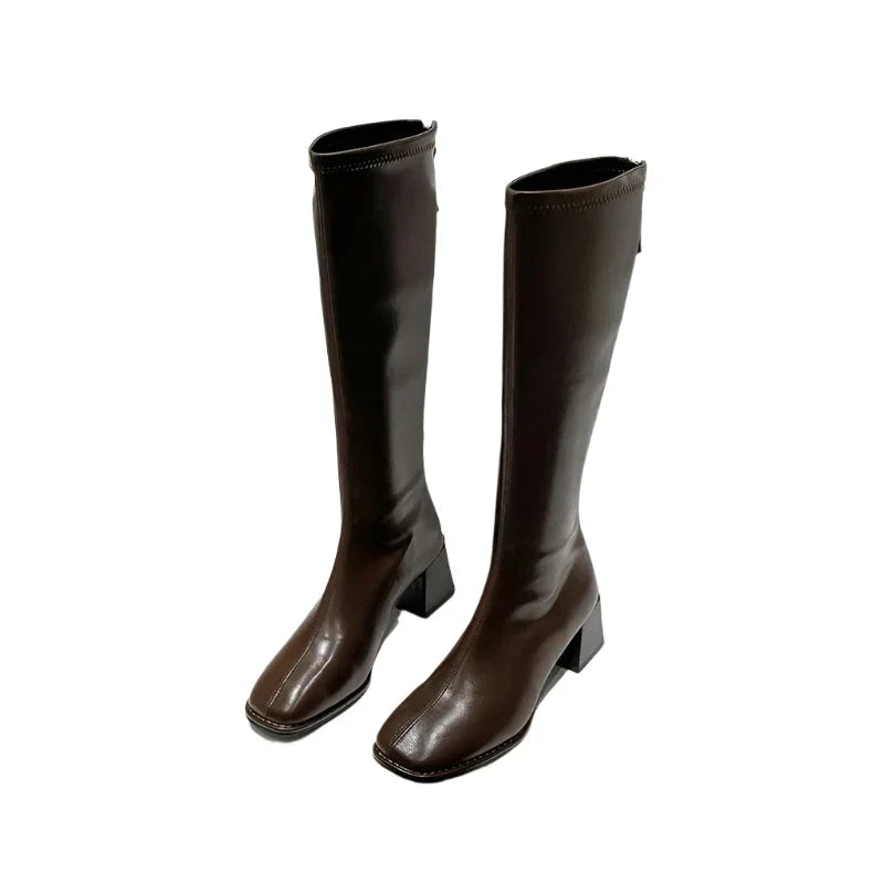 Women Leather Long Boots | Knee High Brown