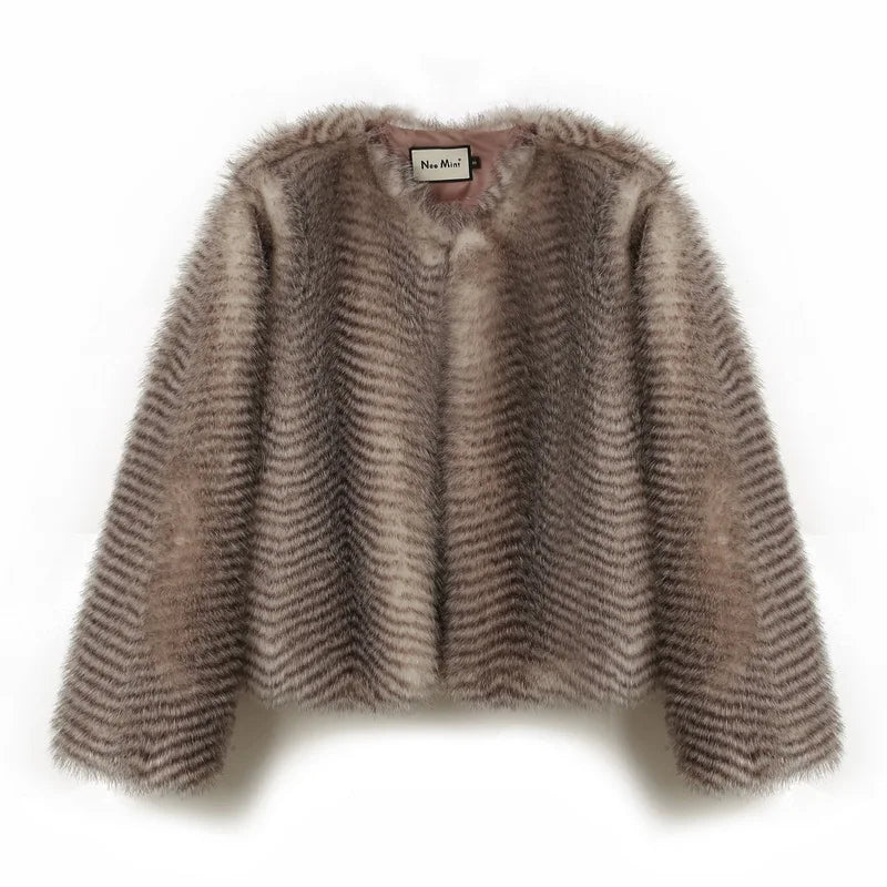 Women Furry Cropped Fur Coat | Fluffy Short Fur Jacket Brown