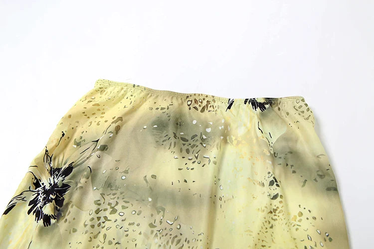 Women Ruffle Floral Set | Y2K | Camisole Top | Tiered Skirt | Vacation | See Through