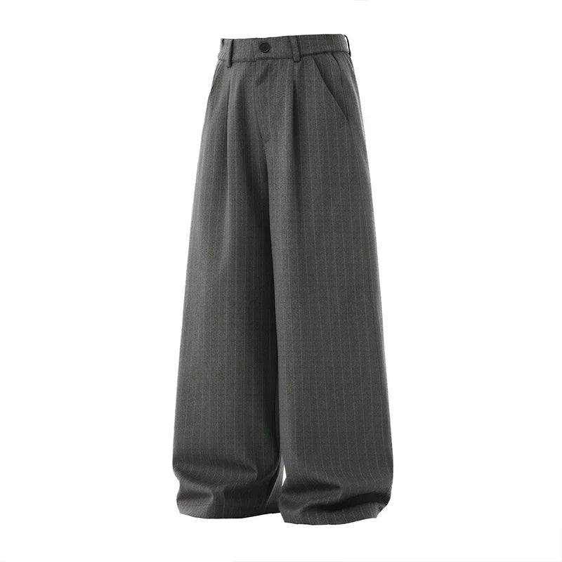 Men Classic Striped Pleated Wide Leg Trousers | Baggy | Straight | Dress Pants | Business