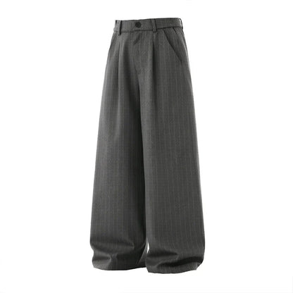 Men Classic Striped Pleated Wide Leg Trousers | Baggy | Straight | Dress Pants | Business