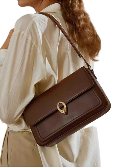 Women Leather Underarm Flap Bag | Retro Bag Brown