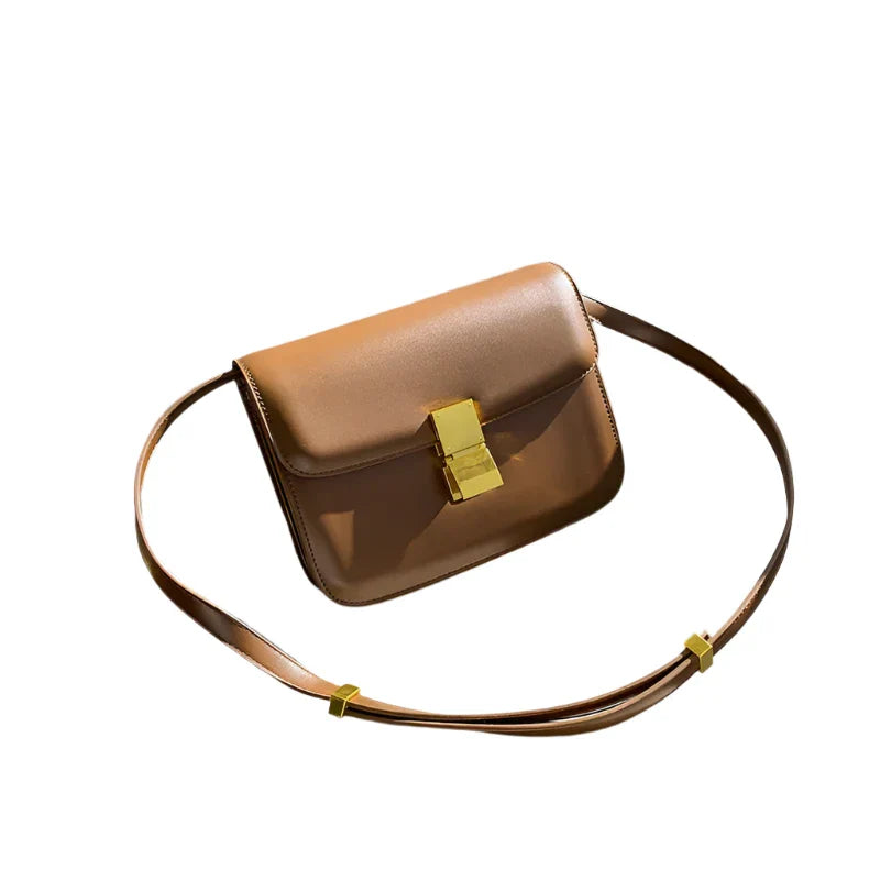 Women Genuine Leather Classic Flap Shoulder Bag | Crossbody Bag Brown