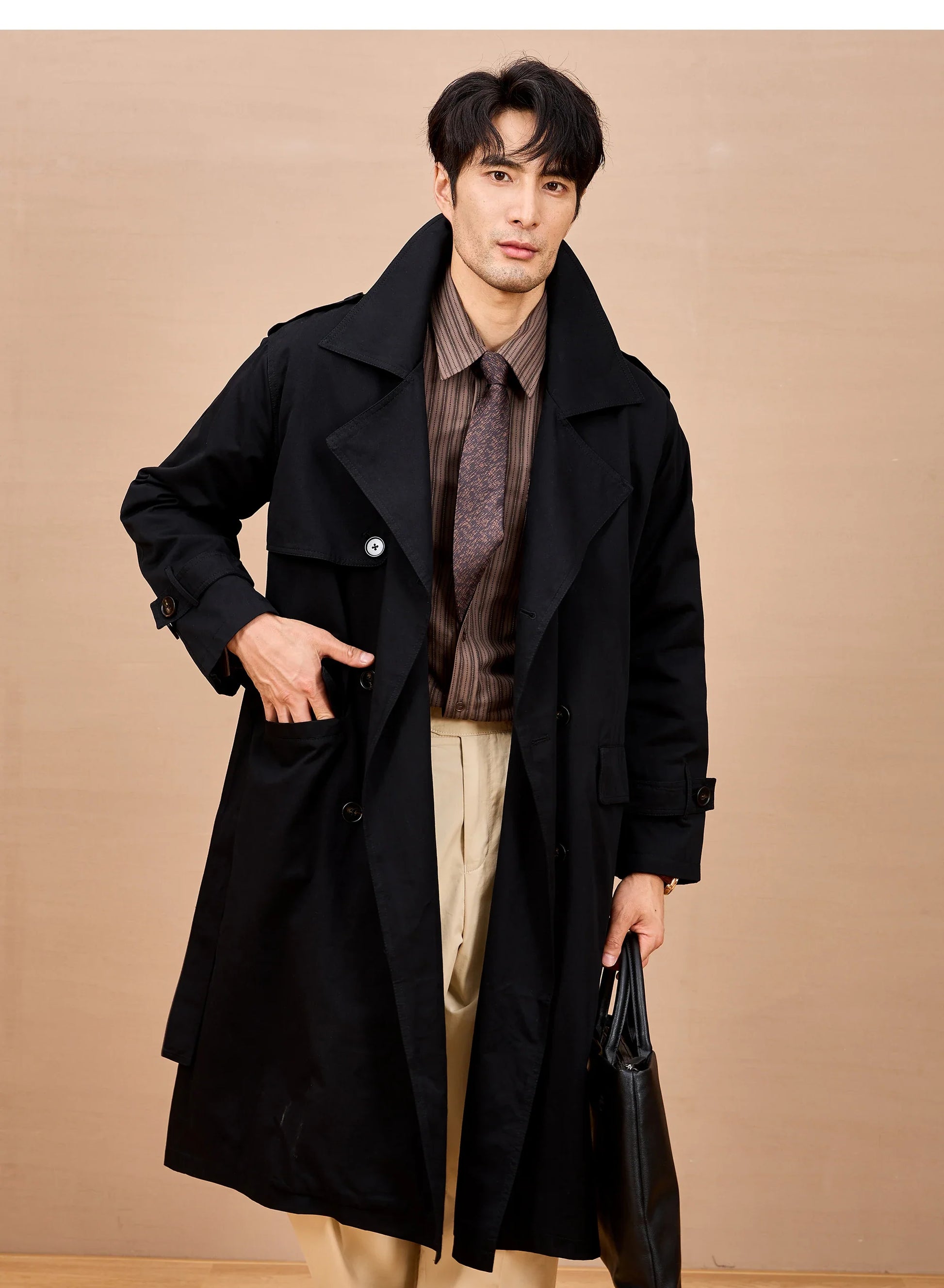 Men Long Trench Coat | Double Breasted | British Style | Spring | Autumn