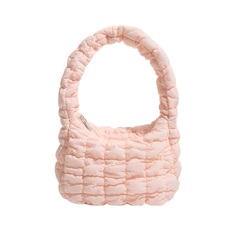 Women Small Puffer Bag | Fluffy Quilted Padding Handbag Light Pink 2