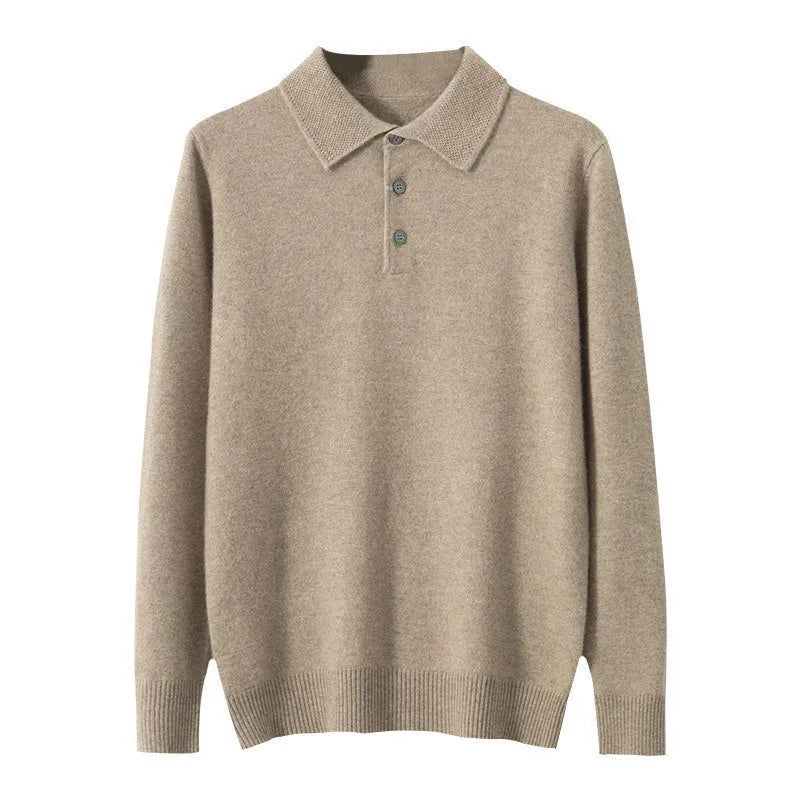 Men Pure Wool Sweater | Polo Knitted Pullover | Warm