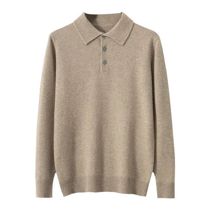 Men Pure Wool Sweater | Polo Knitted Pullover | Warm