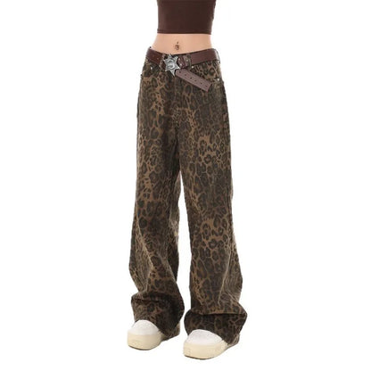 Women Leopard Jeans | Cheetah Jeans | Wide Leg Denim Pants | Cheetah Pants