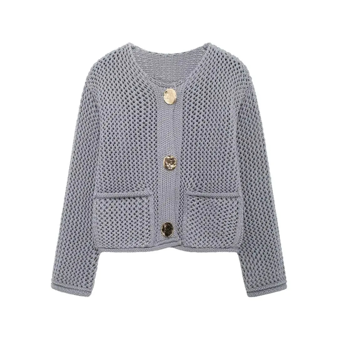 Women Short Knitted Cardigan Grey