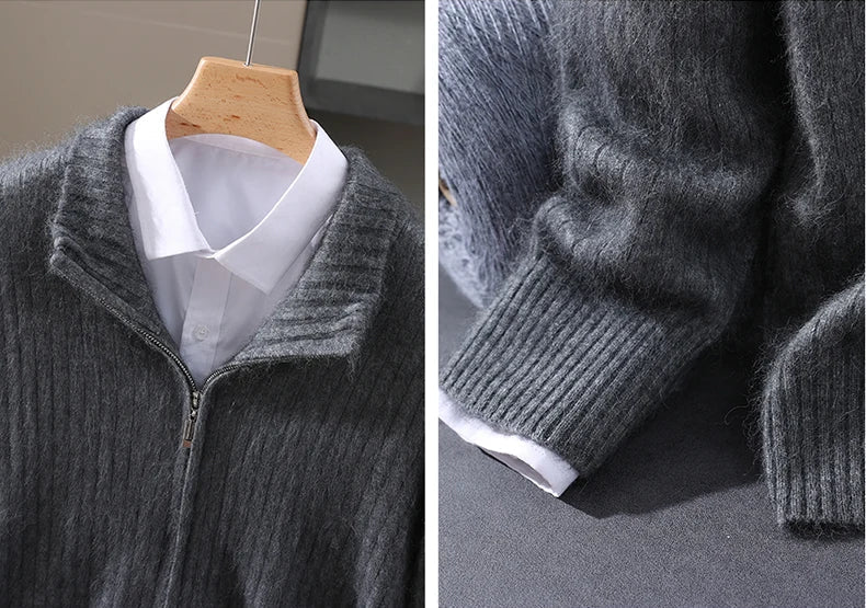 Men Mink Cashmere Zipper Cardigan | Knit Sweater | Loose