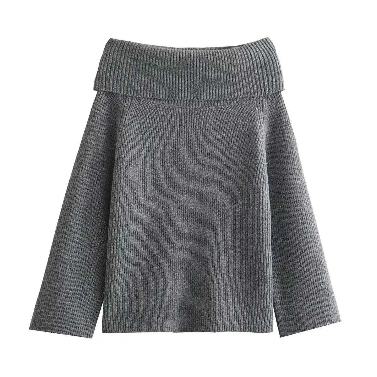 Women Off Shoulder Sweater Top | Knitted Pullover Sweater Top Grey