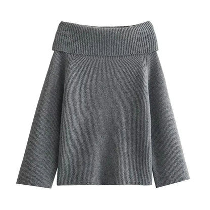 Women Off Shoulder Sweater Top | Knitted Pullover Sweater Top Grey