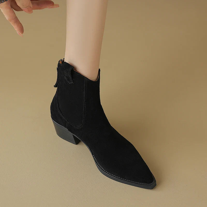 Women Suede Chelsea Boots | Pointed Toe Ankle Boots | Cowgirl Boots | Pointy Toe Wedge Heel