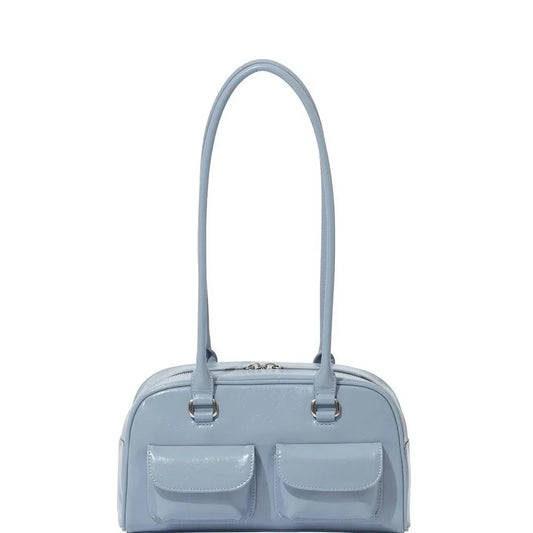 Women Baguette Leather Shoulder Bag sky blue