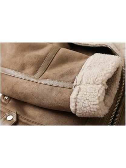 Women Brown Vintage Fur Jacket | Lapel Long Sleeves Winter Outwear