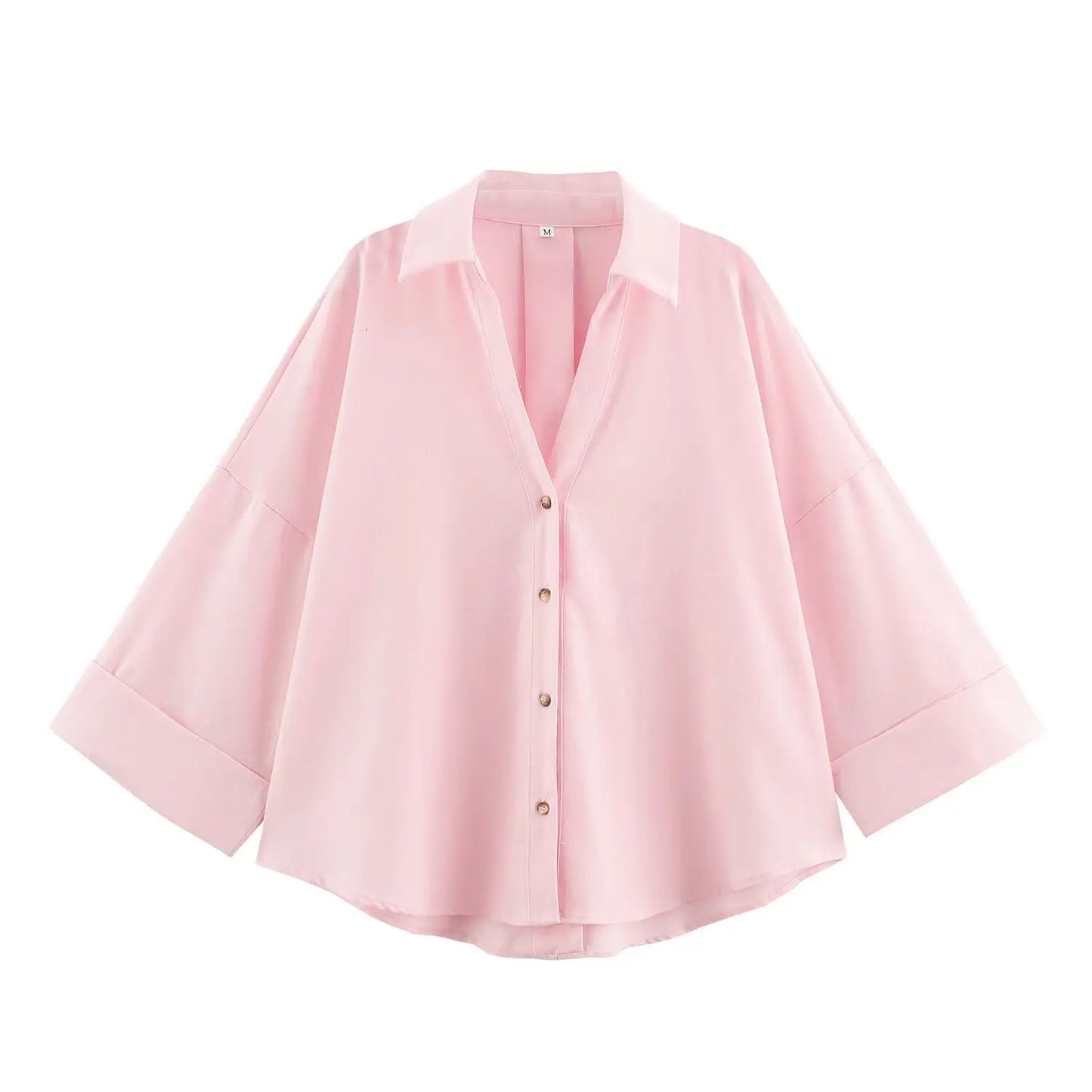 Women Casual Loose Top | Wide Sleeve Shirt | Summer Minimalist Holiday Top Pink