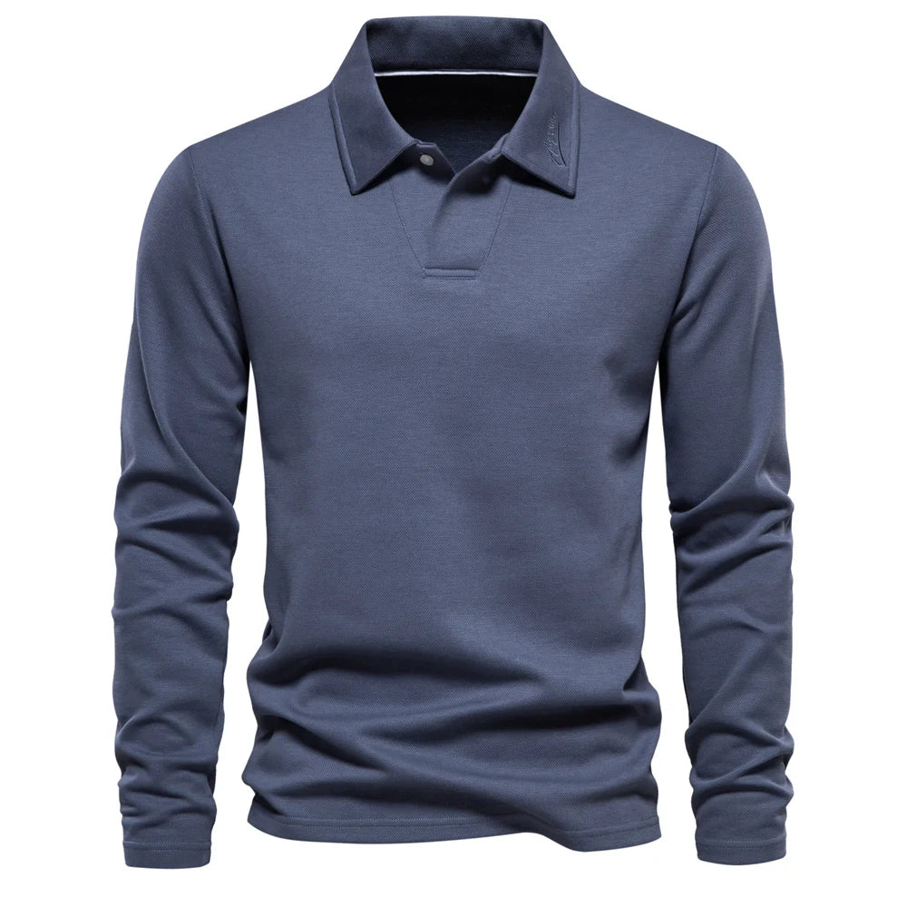 Men's Full Sleeves Polo Shirt | Luxury Golf Polo Shirt | Turn Down Collar Grey Blue
